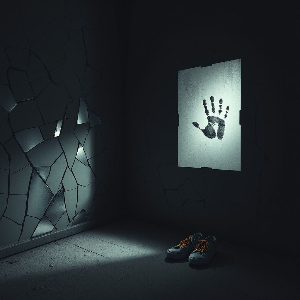 Eerie Room with Fractured Mirrors in Surreal Style