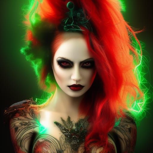 Gothic Nymph with Glowing Hair in Inkpunk Style