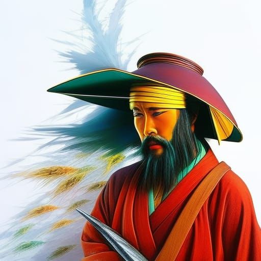 Surreal Hyperrealistic Japanese Fisherman in Splash Art Styl...