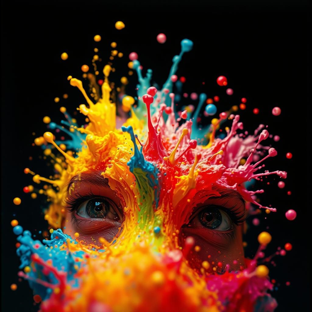 Abstract Impasto Explosion with Vibrant Eyes