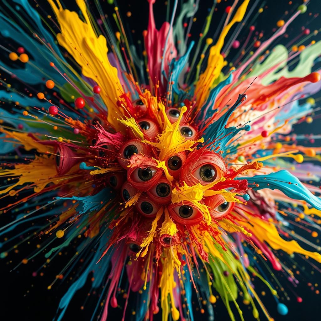 Explosion of Swirling Colors with Emerging Eyes