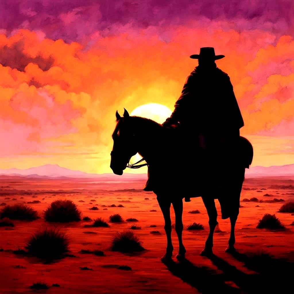 Lone Bushranger at Outback Sunset