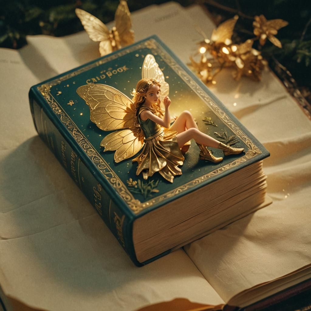 Golden Book with Centered Fairy, Cinematic Still