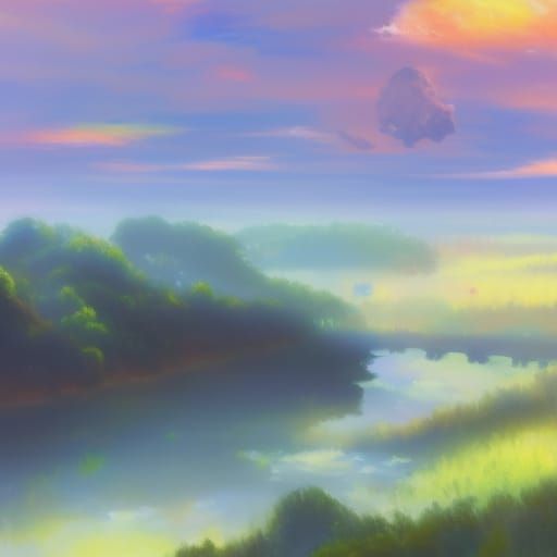 Ghibli-esque Landscape in Neo-Impressionist Style