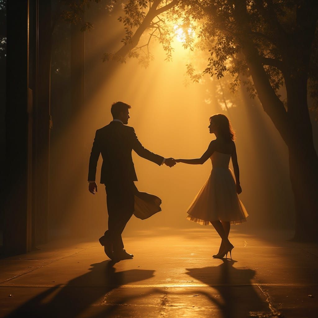 Whispers of Love Silhouettes Dancing in Moonlit Warmth