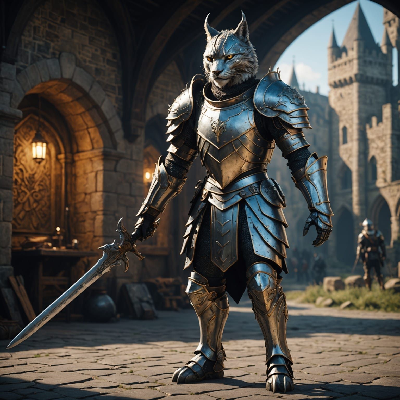 Armored Lynx Warrior in Retrofuturistic Style