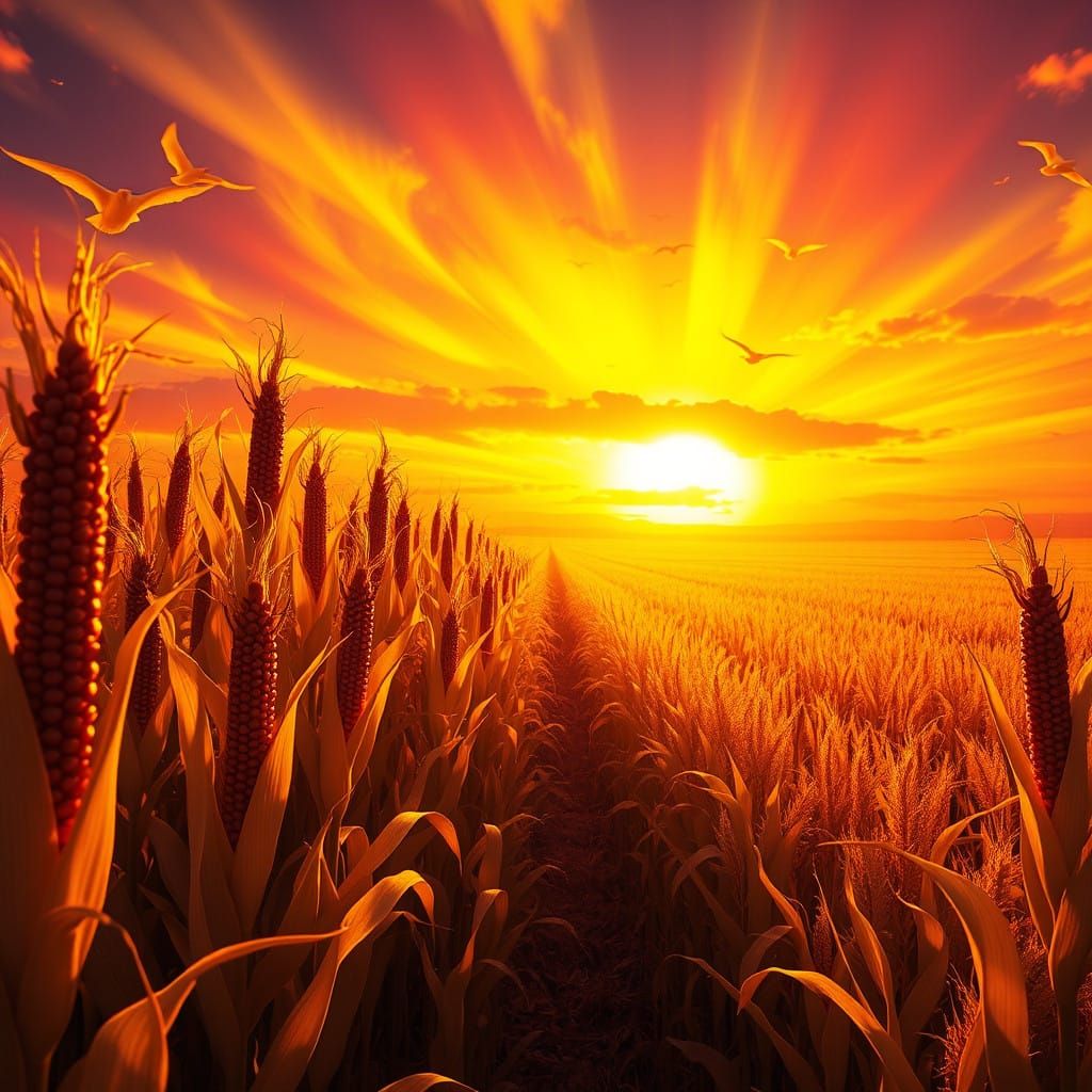 Golden Cornfields Under Vibrant Sunset