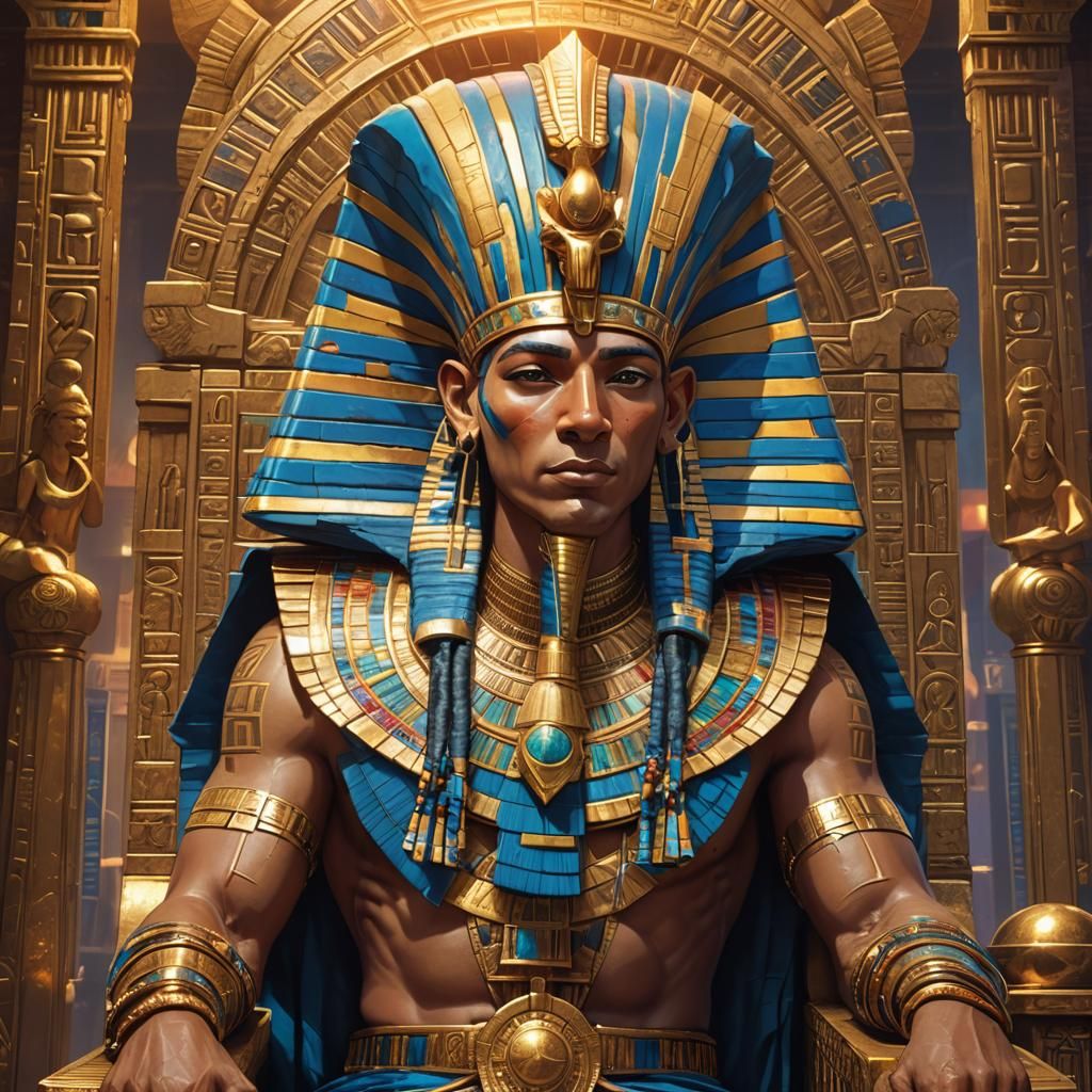 Ornate Pharaoh Portrait in Ancient Egyptian Temple