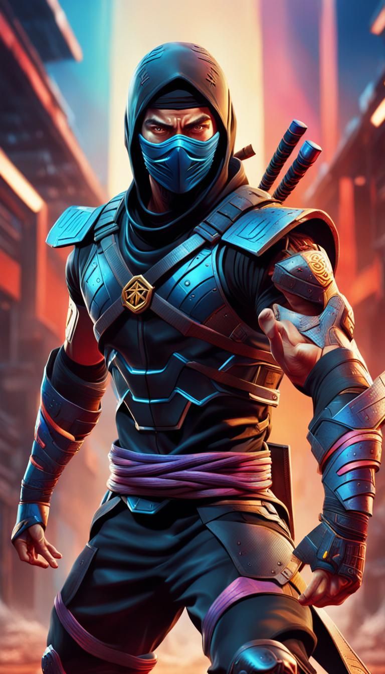 Futuristic Ninja Warrior in Hyperrealistic Splash Art