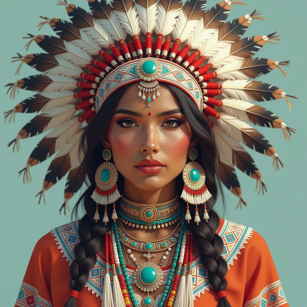 Hyperrealistic Native Woman with Futuristic Jewelry