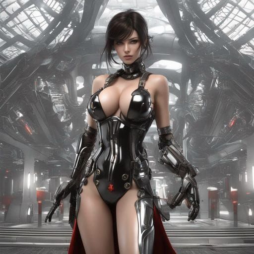 Beautiful Cyborg Nurse Portrait in Splash Art Style