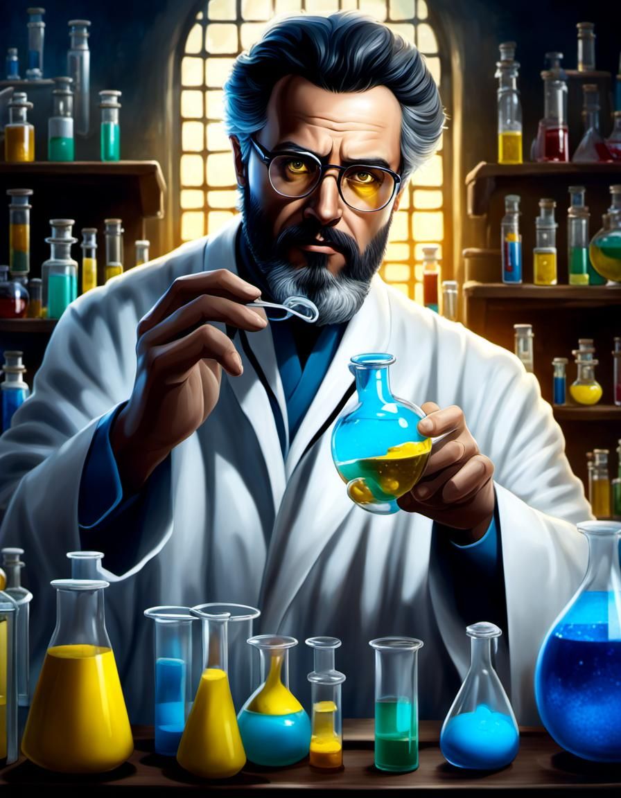 Crazy doctor preparing a potion