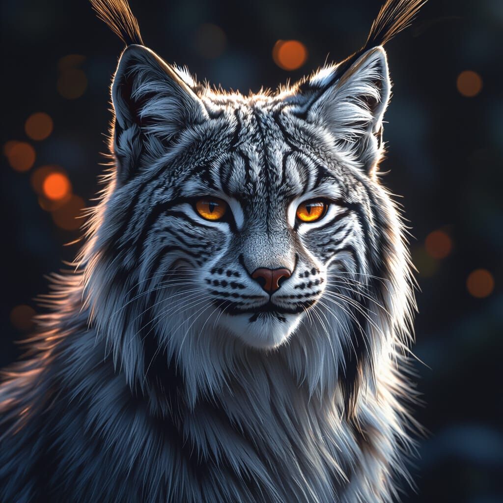 Lynx with Amber Eyes in Dark Fantasy Style