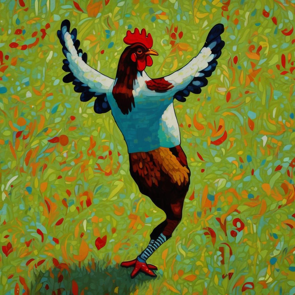 Whimsical Farm Fowl in Earthy Folk Art Style