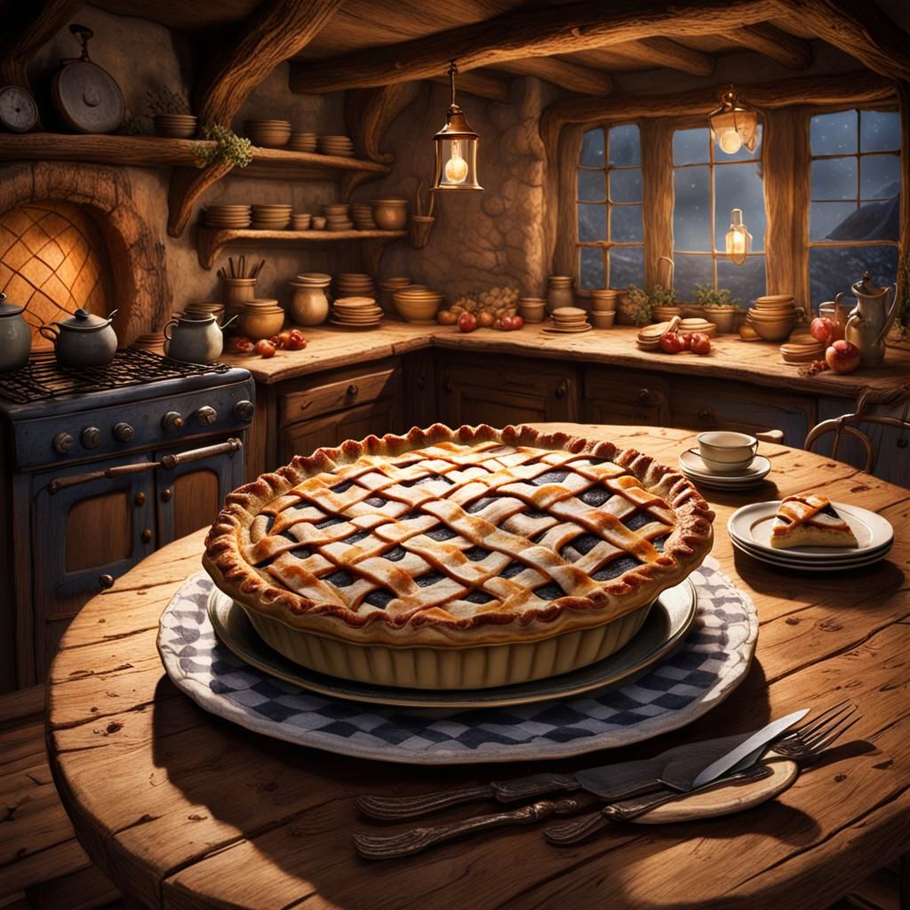 Enchanted Pie in Whimsical Wizarding Kitchen