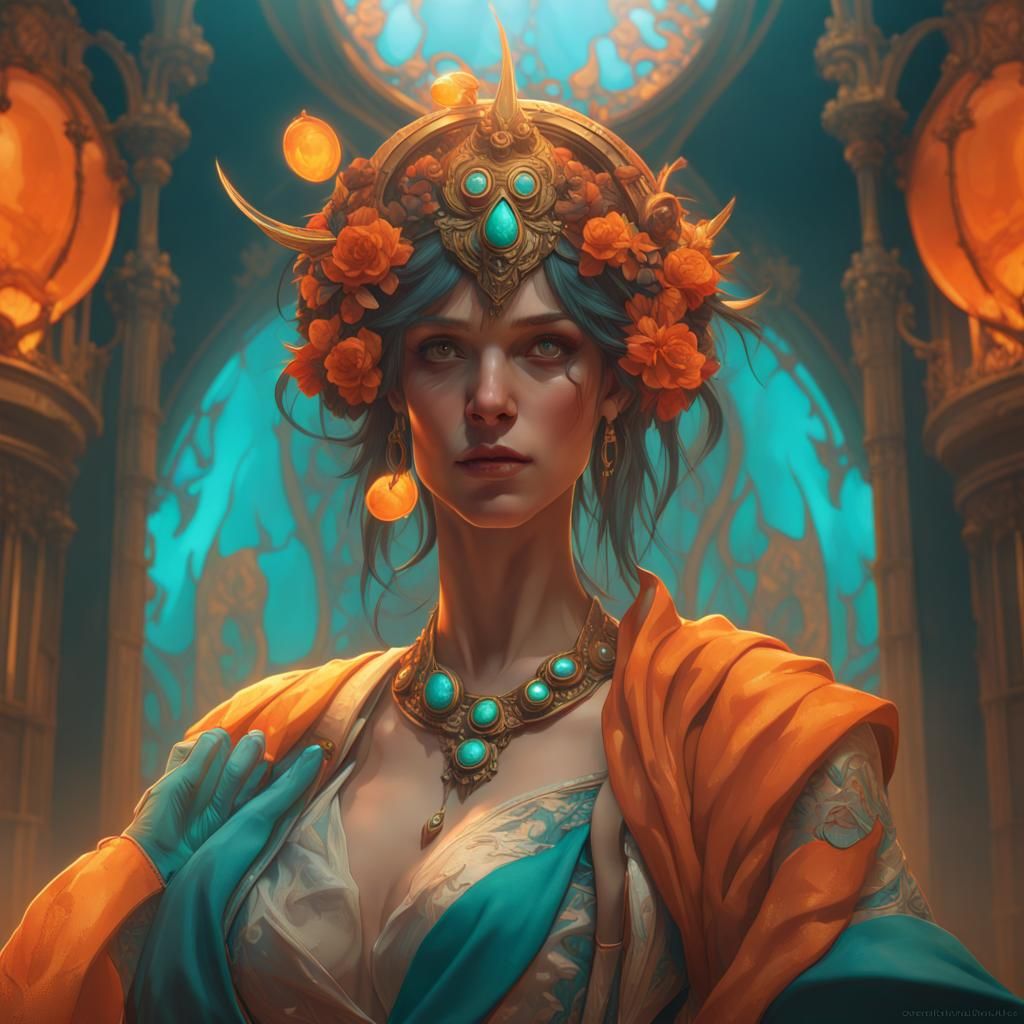 Dynamic Concept Art in Orange and Teal