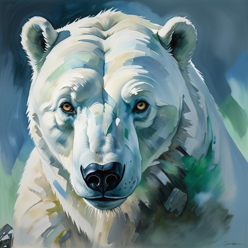 Polar Bear Portrait in Expressionist Style