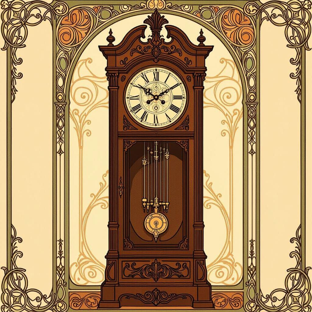 Ornate Grandfather Clock in Art Nouveau Style