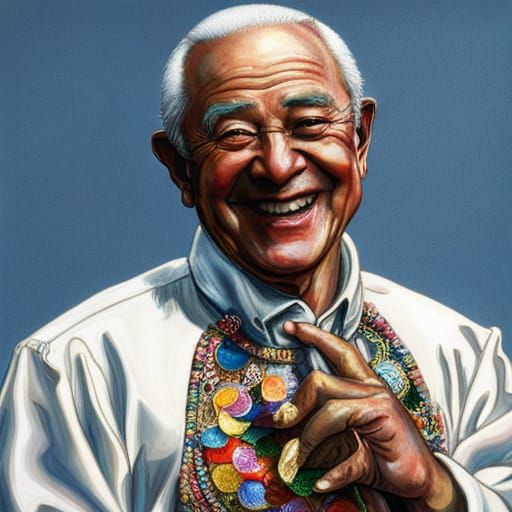 Laughing Man in Iridescent Silk Gown