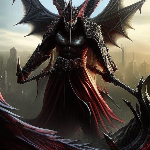 Towering Crimson Demon with Bat Wings in Dark Fantasy Style