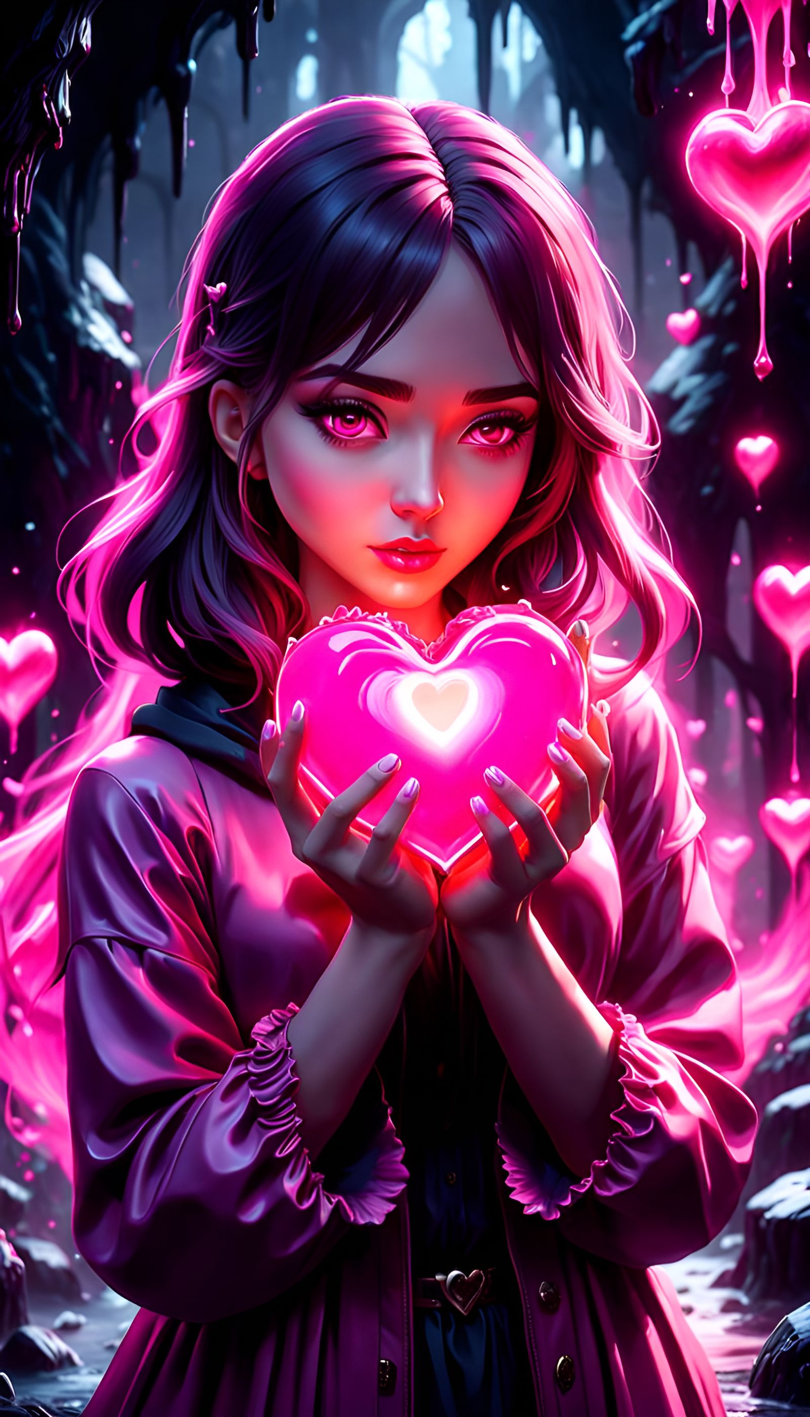 Girl with Glowing Heart: Marker Art Fantasy
