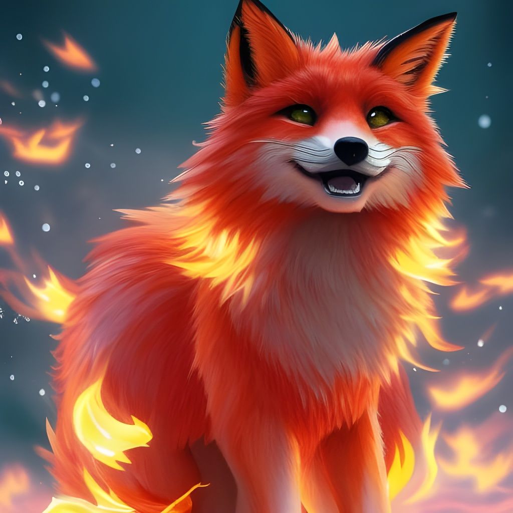Fiery Anime Fox Digital Illustration