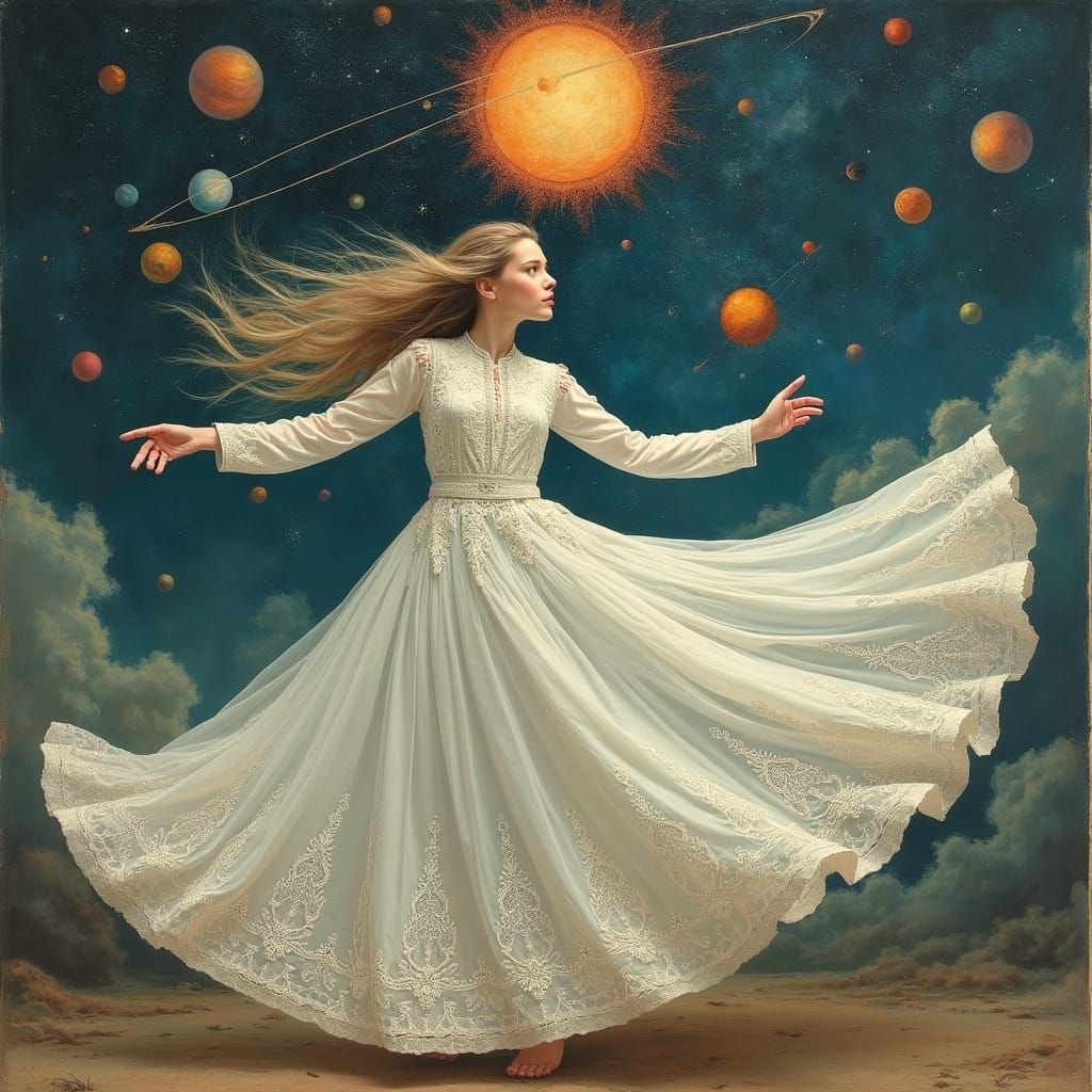 Surrealistic Futurist Goddess in Celestial Dance