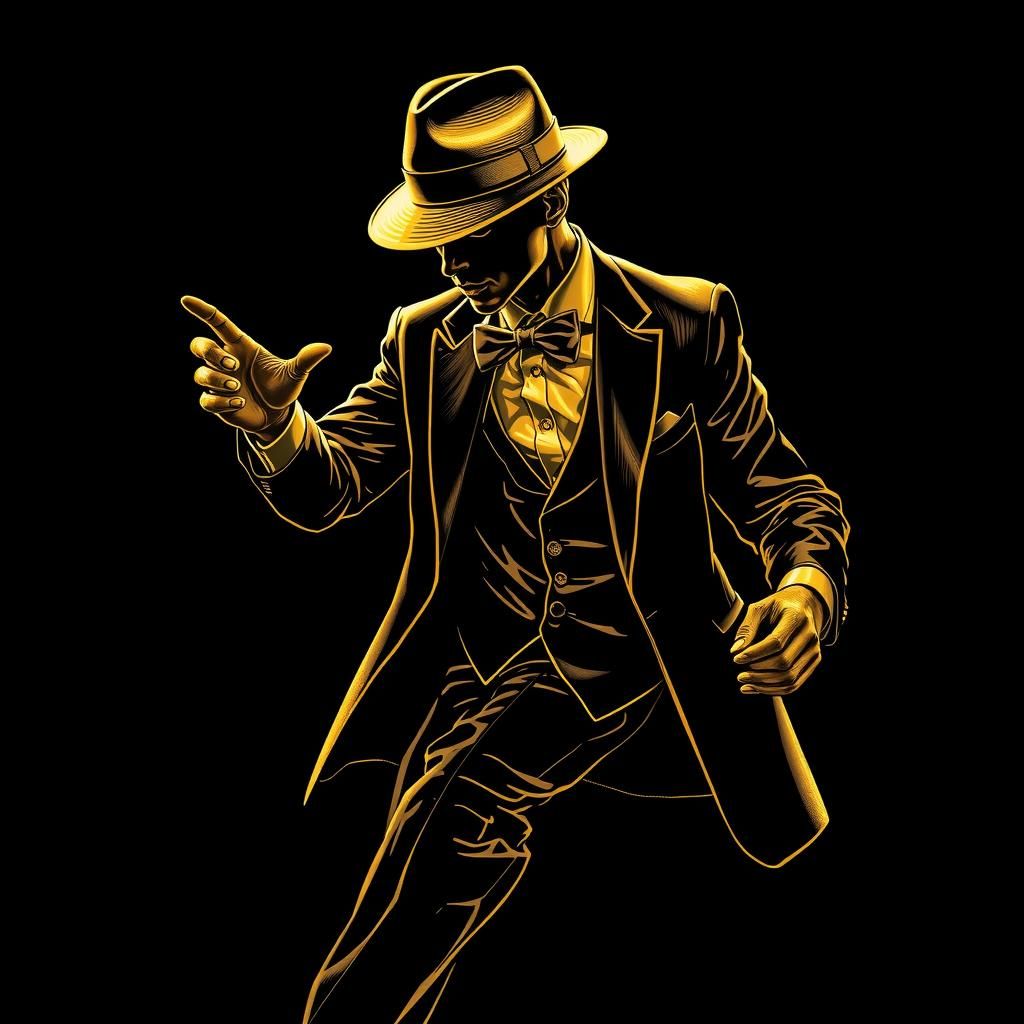 Gold Line Drawing of a Shuffle Dancer