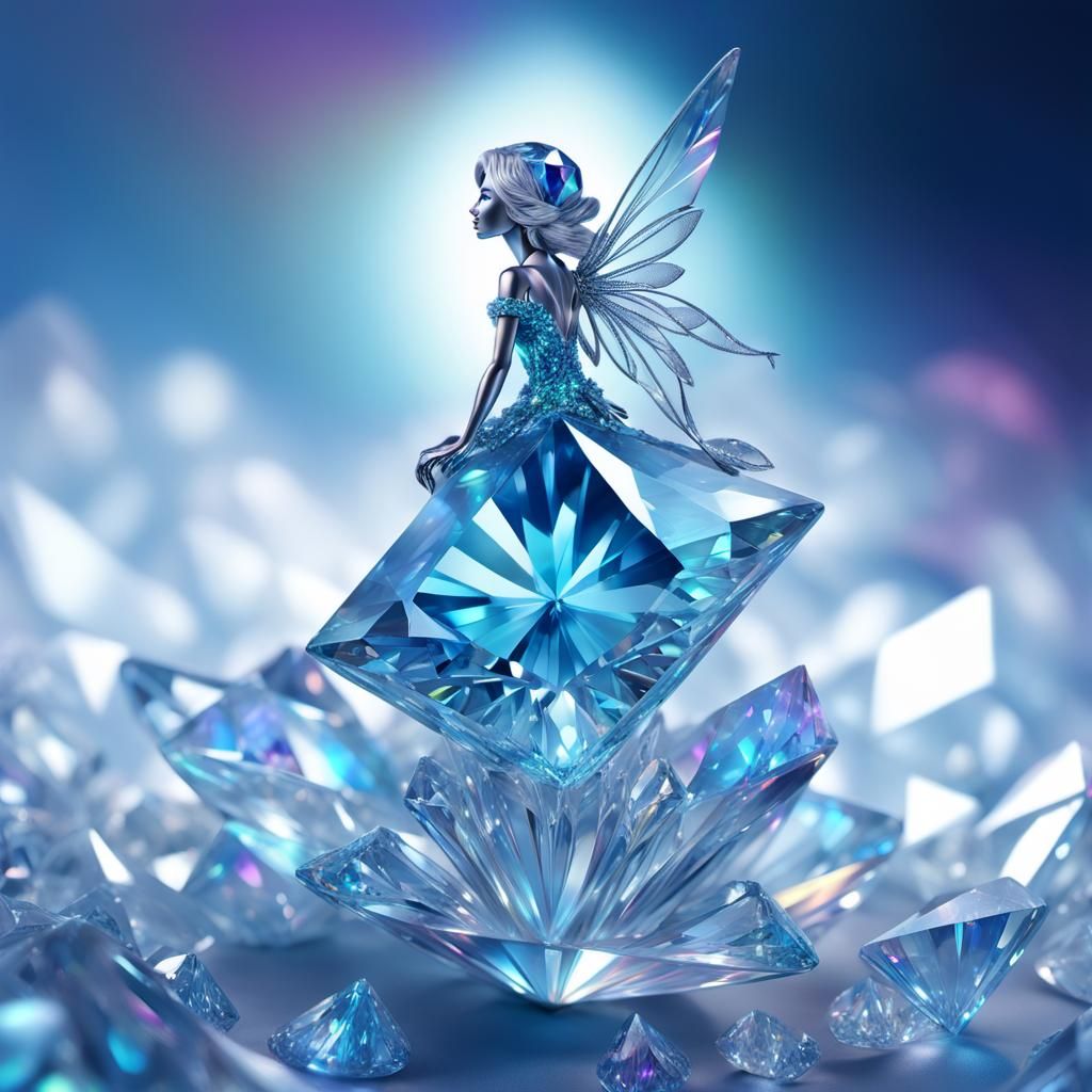 Radiant Blue Diamond Fairy Sculpture in Digital Art