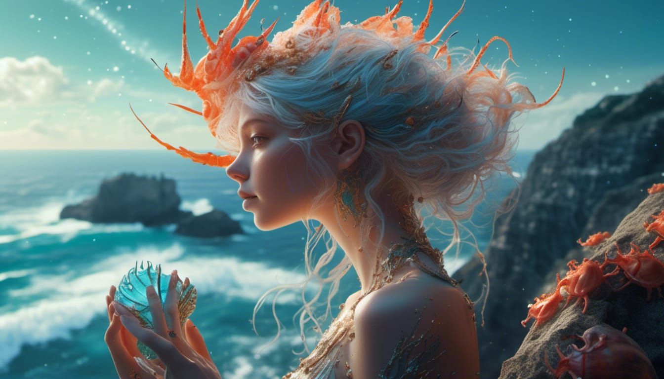 Art Deco Sea Elf with Glowing Seashell