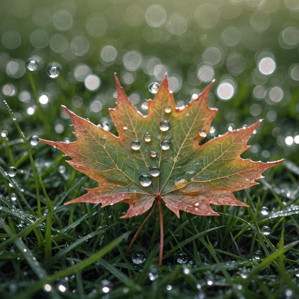 Maple Leaf Close-Up with Water Droplets