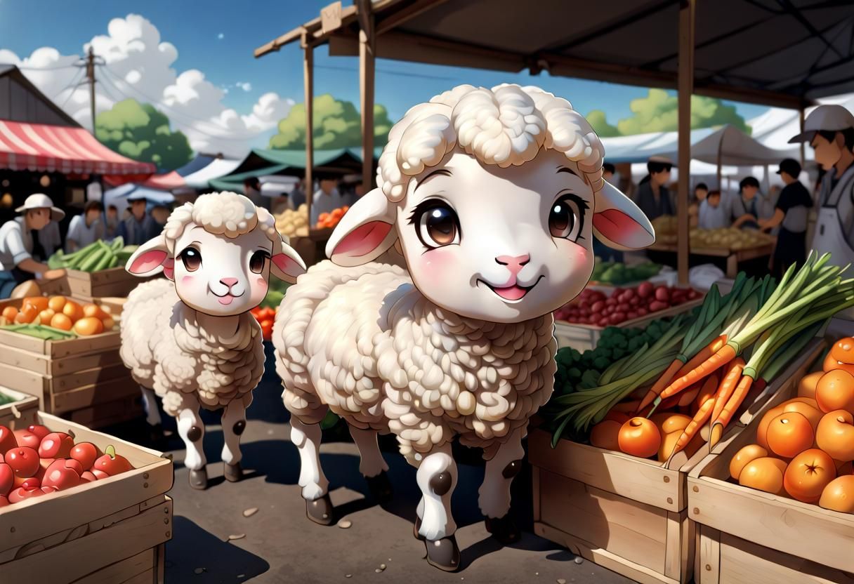 Chibi Sheep in Farmer's Market, Manga Style