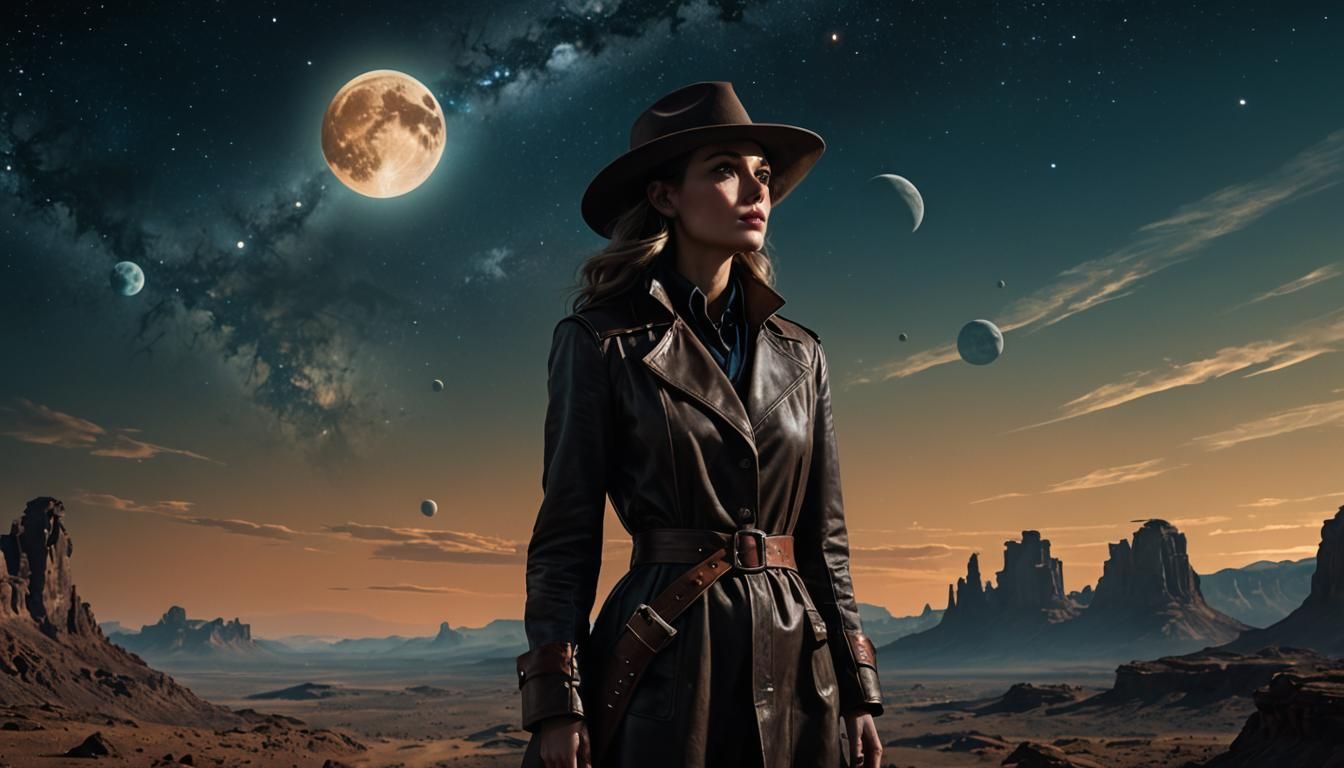 Sci-Fi Explorer Gazing at a New World in Dark Fantasy Art