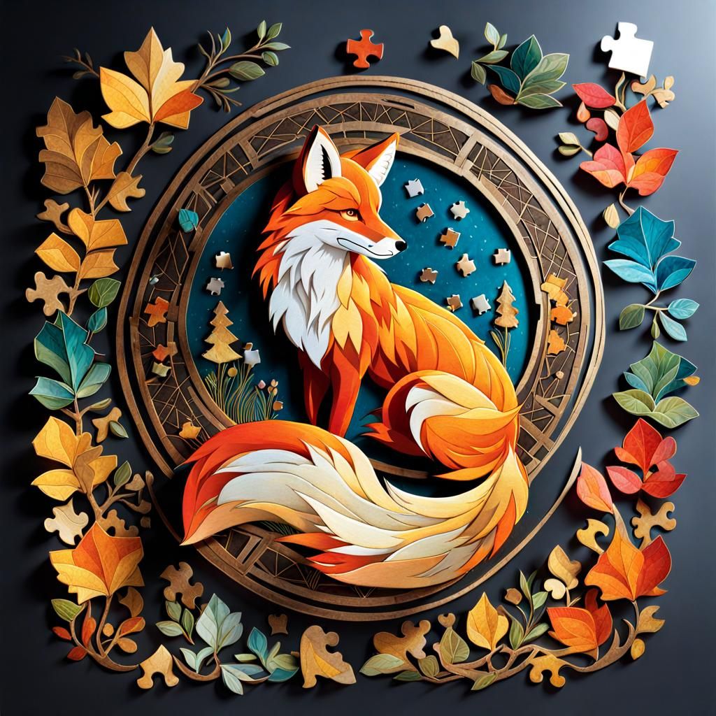 Luminous Fox Jigsaw Puzzle in Collage Style