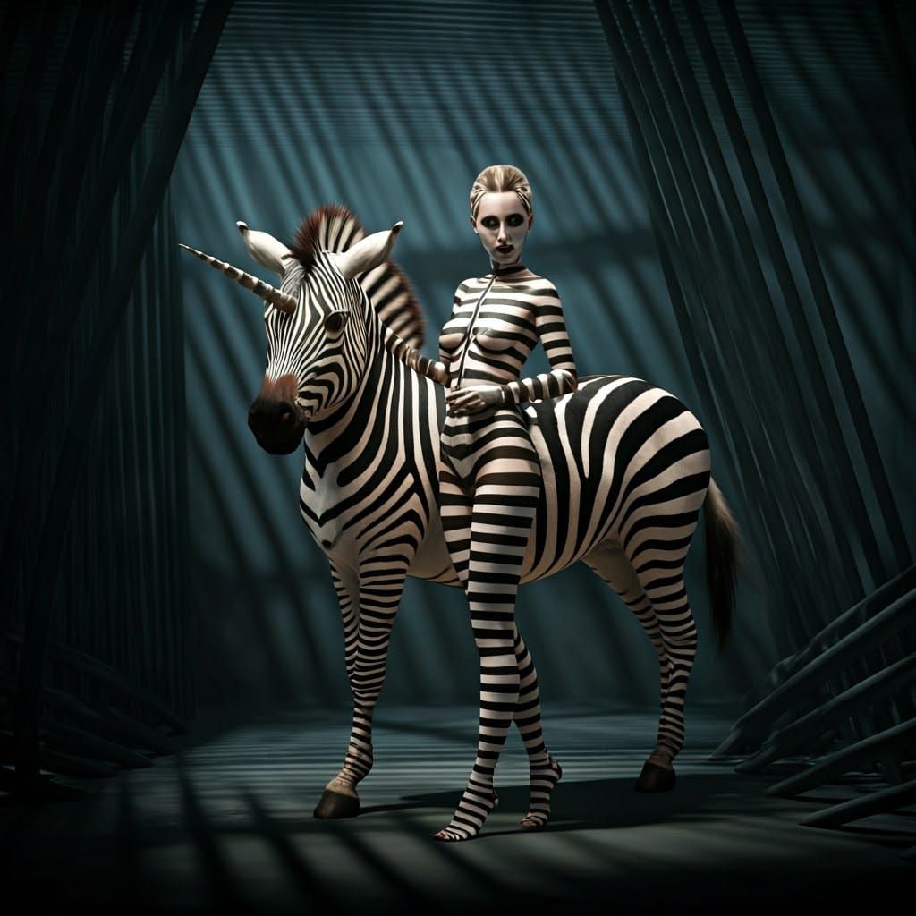 Surreal Striped Goddess Unites with Zebra Unicorn in Dreamli...