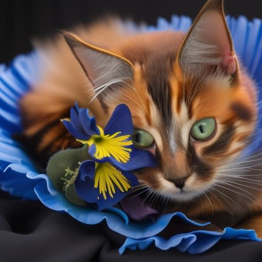 Calico Kitten on Giant Flower: Digital Matte Painting