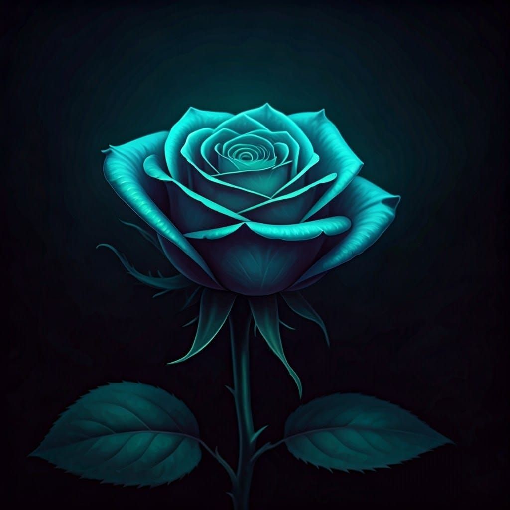 Fluorescent Rose in the Dark, in Surrealist Style