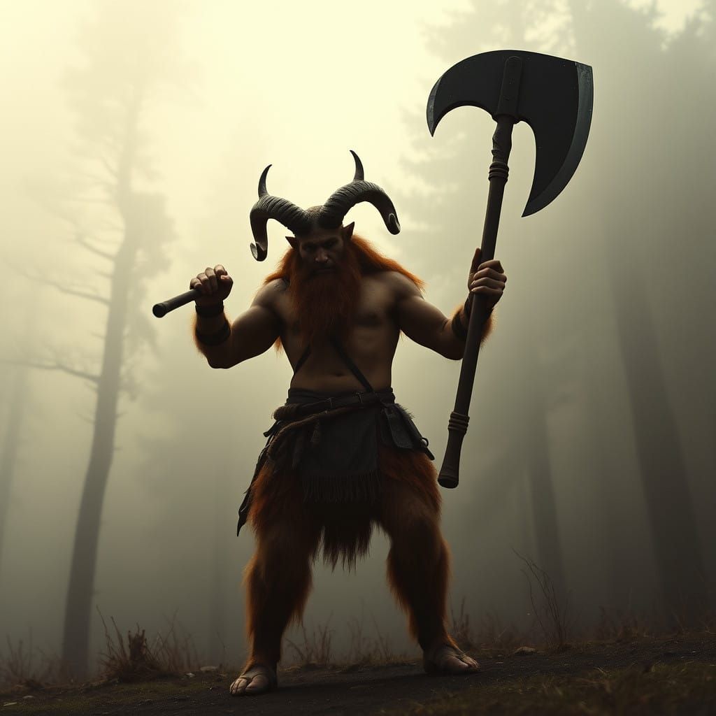 Majestic Satyr Barbarian in Epic, Atmospheric Landscape