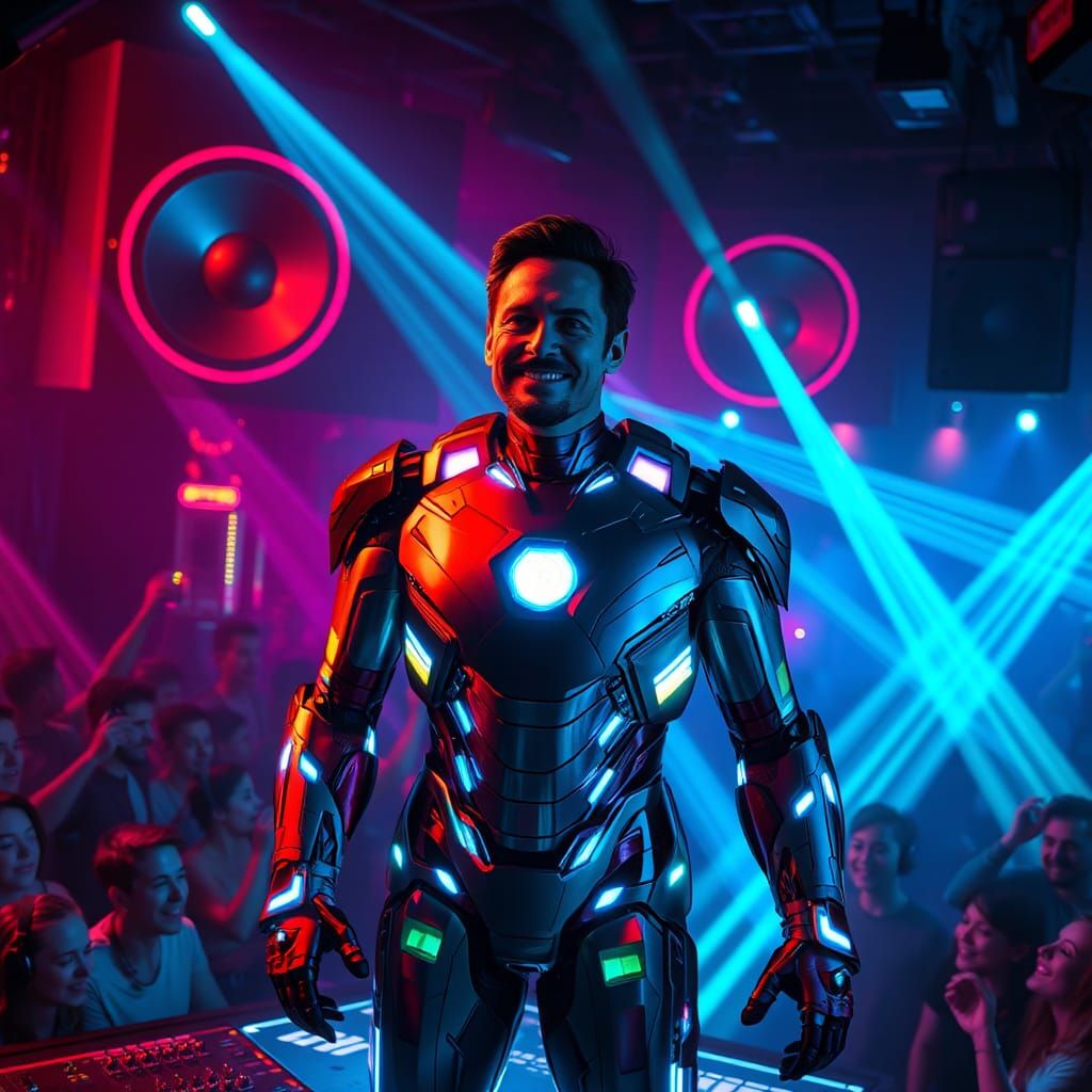 Iron Man as Futuristic DJ in Cyberpunk Style
