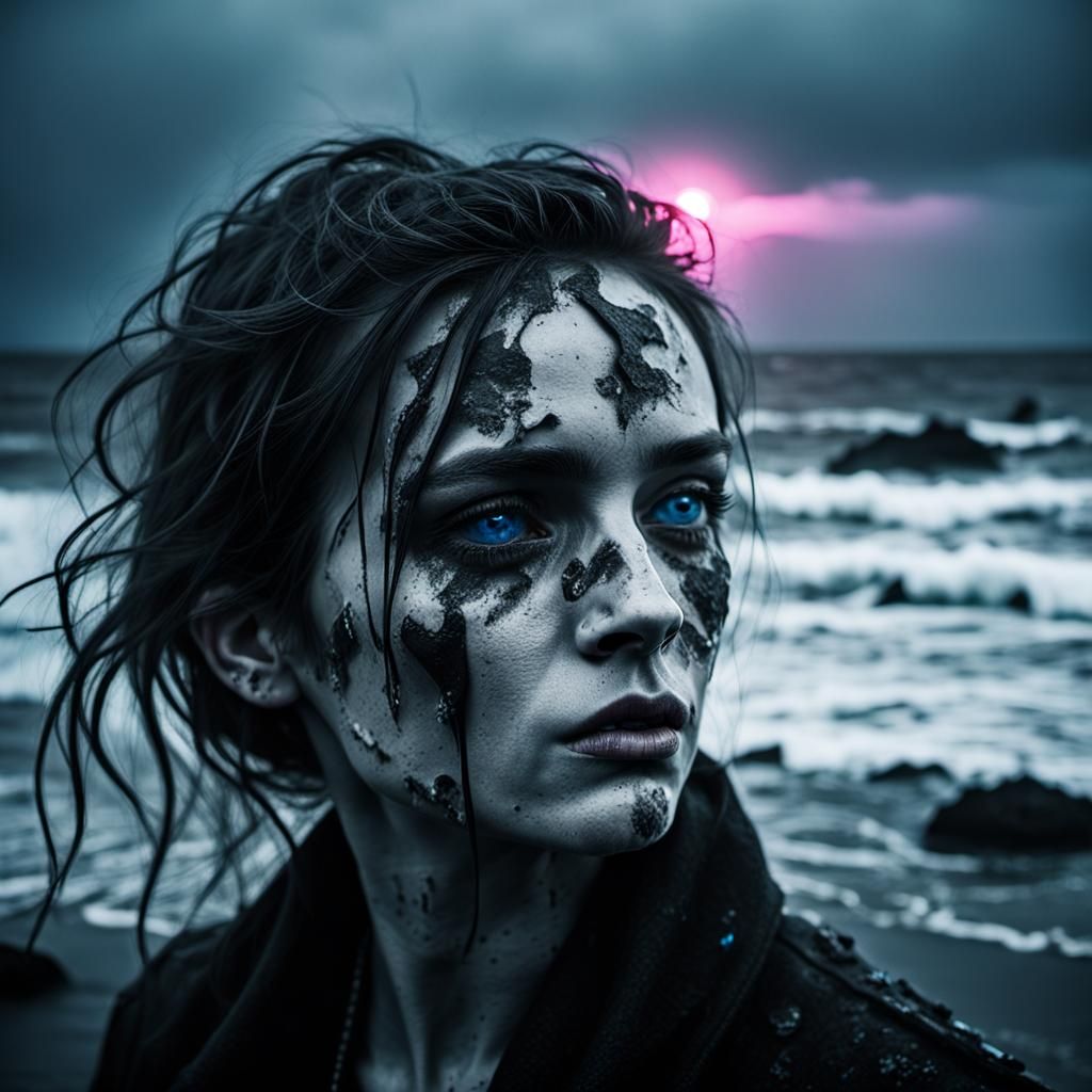 Gothic Model in Black and White Seascape