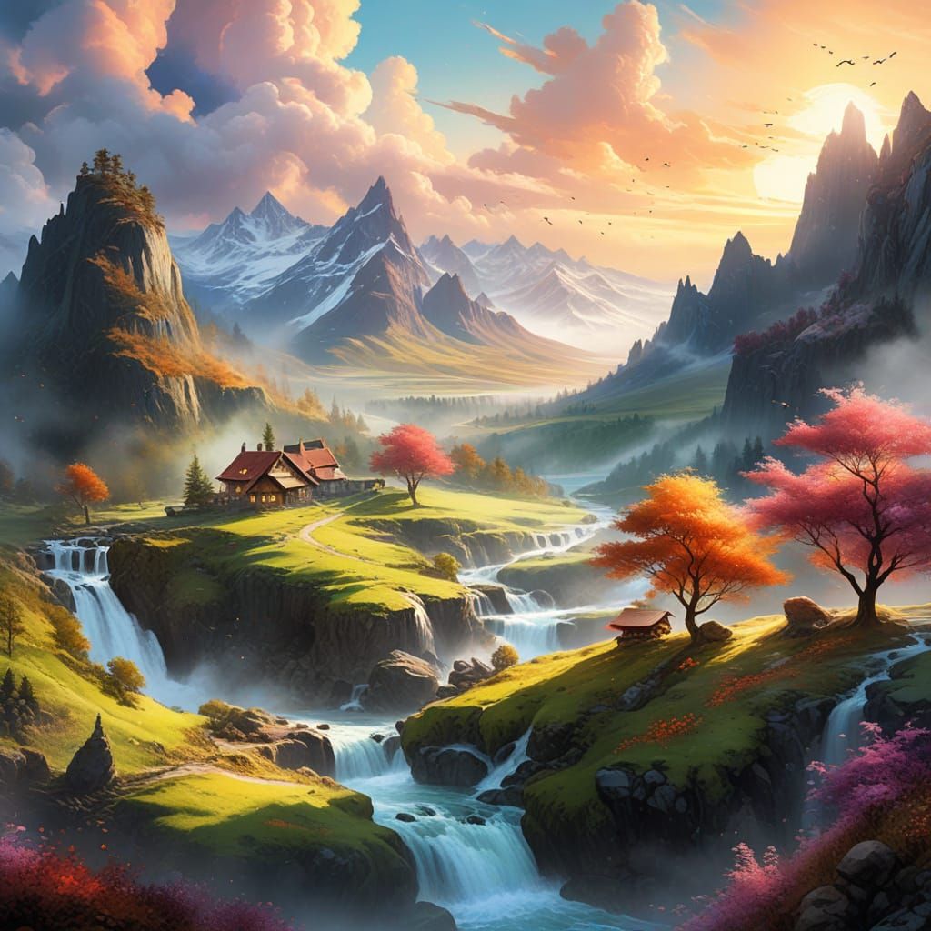 Ethereal Digital Watercolor Fantasy Scene