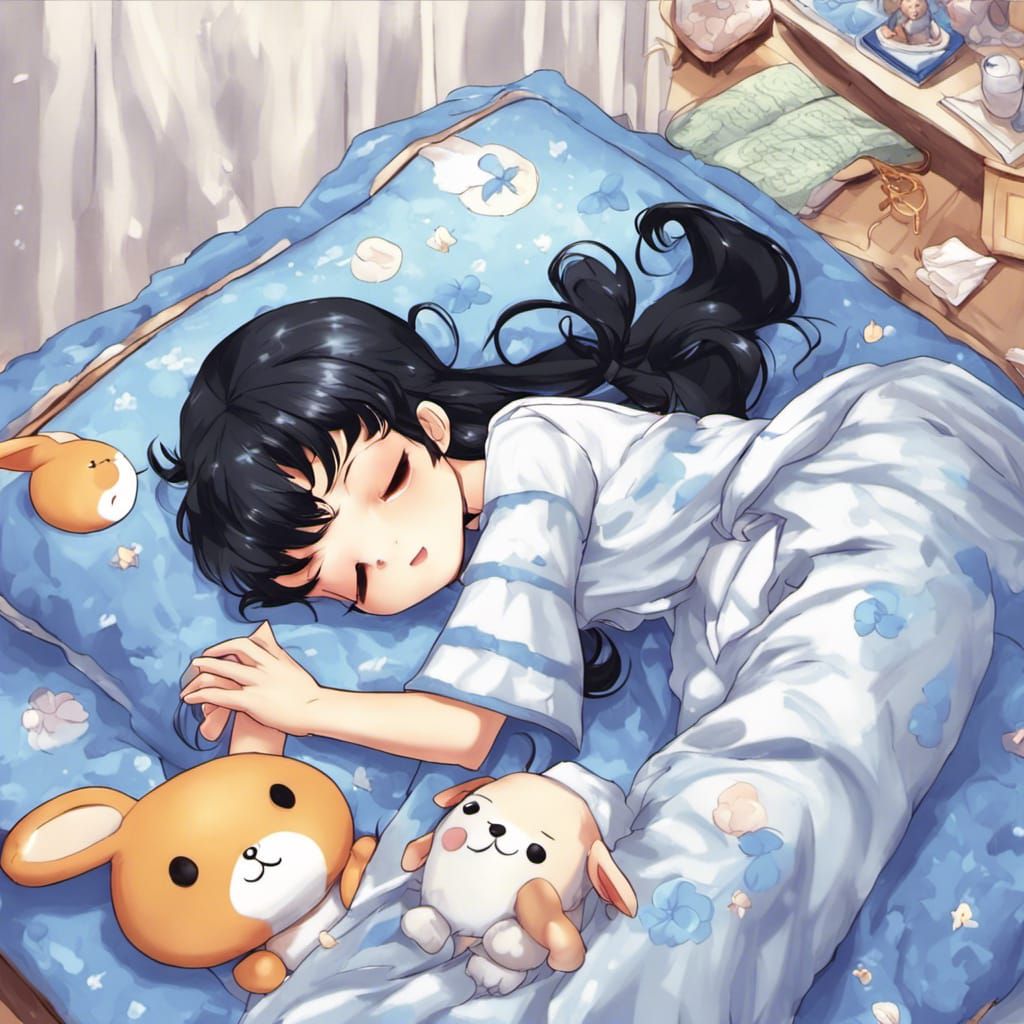 Chibi Sailor Mercury Sleeping with Rabbits
