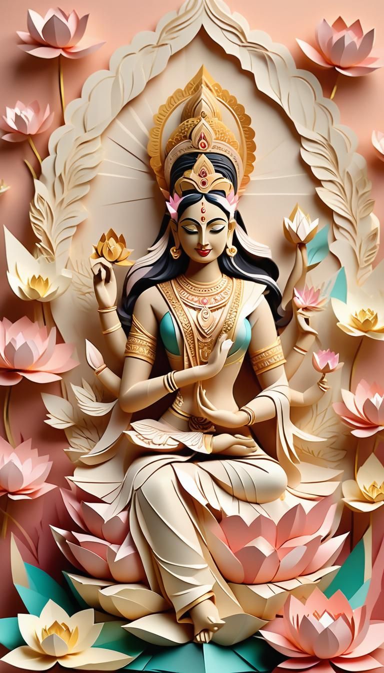 Goddess Lakshmi in Origami Papercraft Style