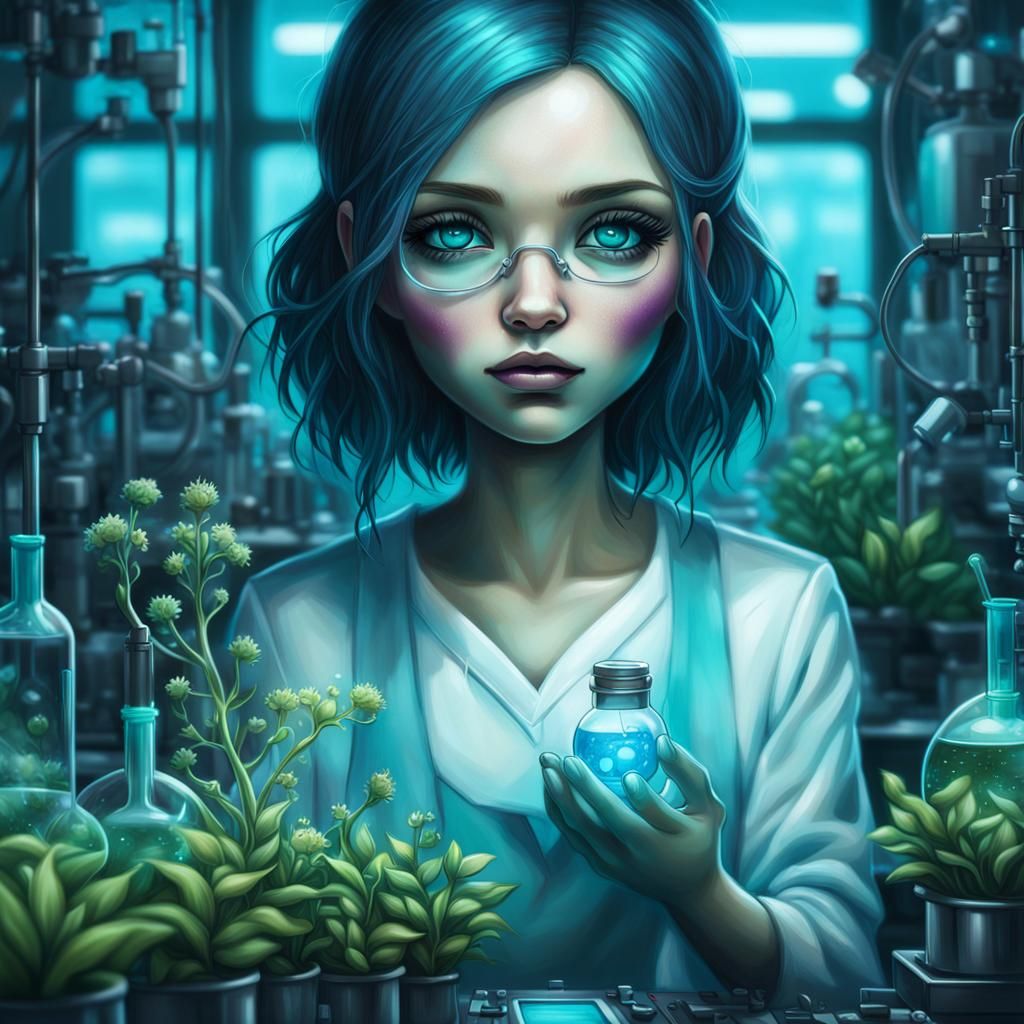 Chibi Scientist Girl in High-Tech Lab