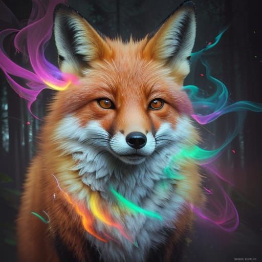 Fox Face with Bioluminescent Double Exposure in 8K