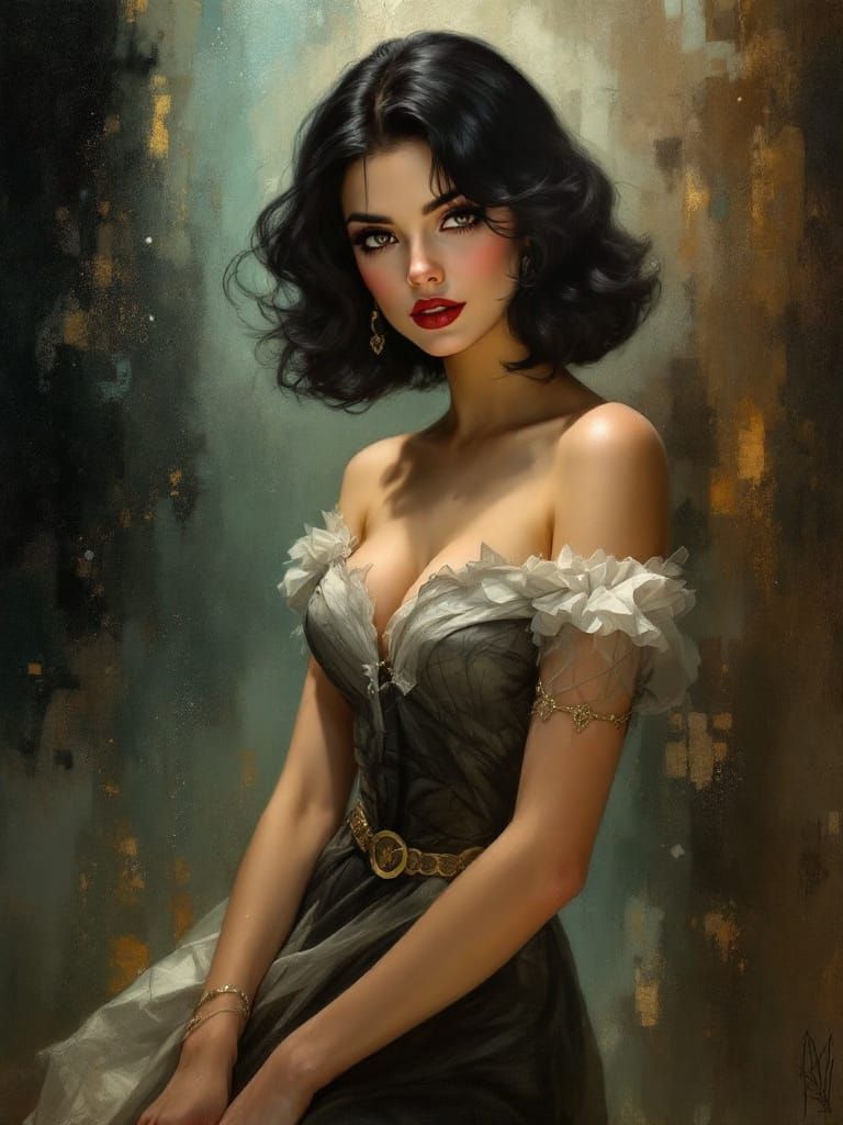 Pin-Up Woman in Atmospheric Oil Painting Style