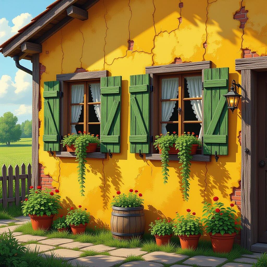 Serene Rural Landscape in Digital Painting Style