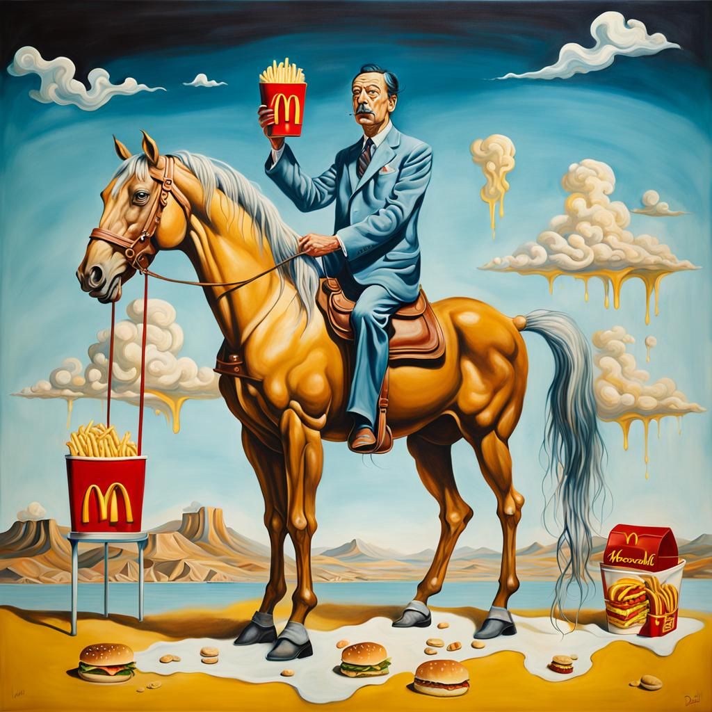 Salvador Dali Rides A Horse To McDonalds