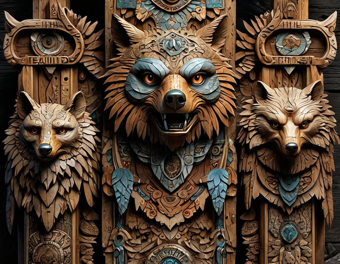 Fantasycore Totem Pole with Animals and Symbols