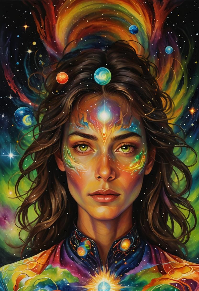 Astral Being in Space: Visionary Oil Painting